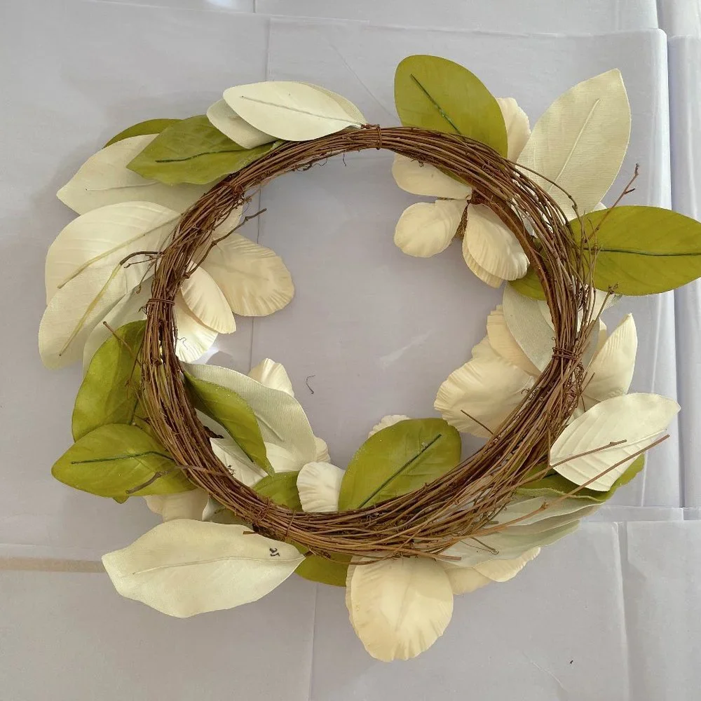 Anthropologie Glittered Hibiscus Flower Wreath Holiday Christmas Wall Door Decor